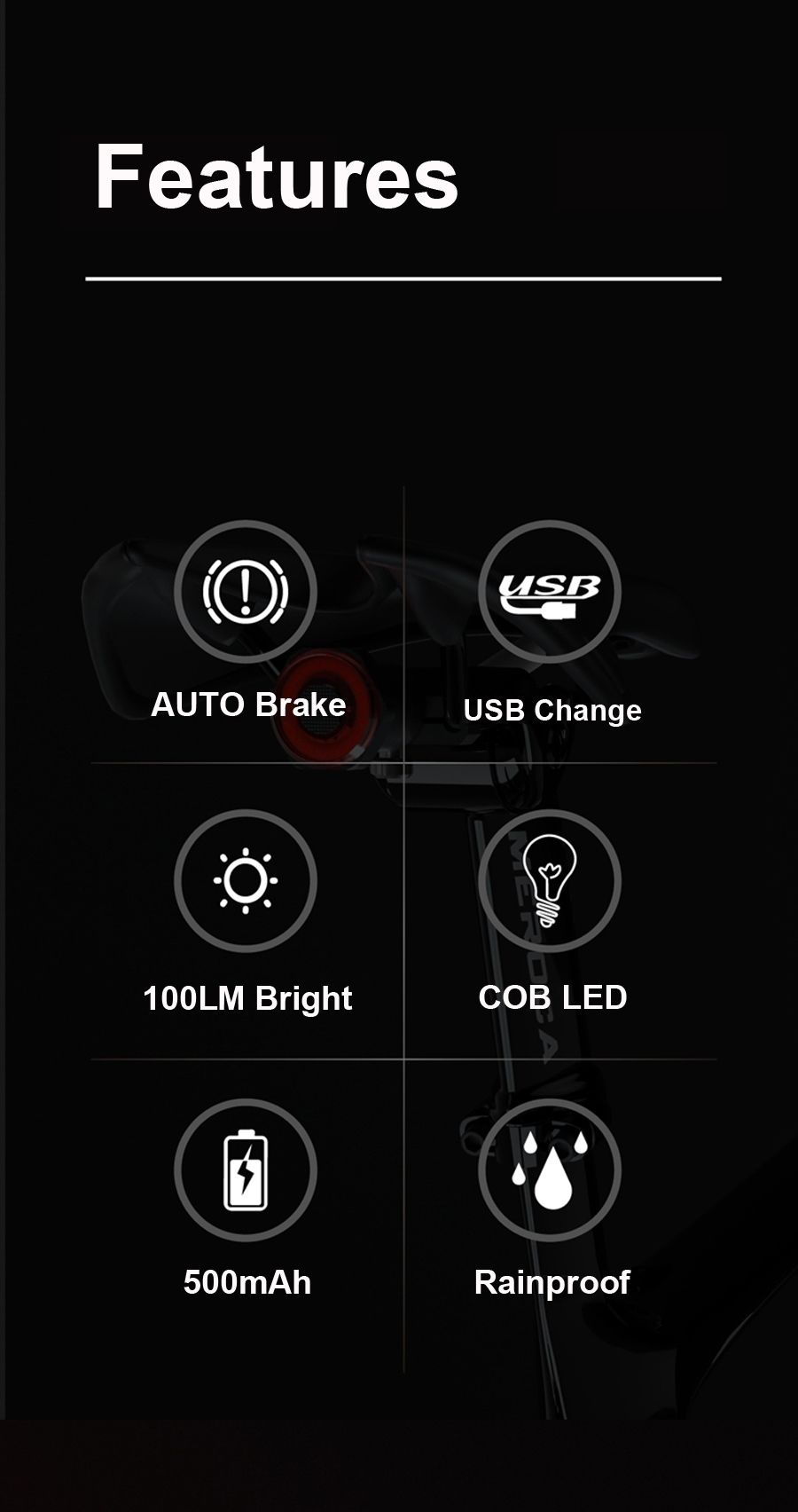 Smart Bicycle Tail Light with Auto Start Stop Brake Light USB Charge IPX6 Waterproof Cycling Safety Light