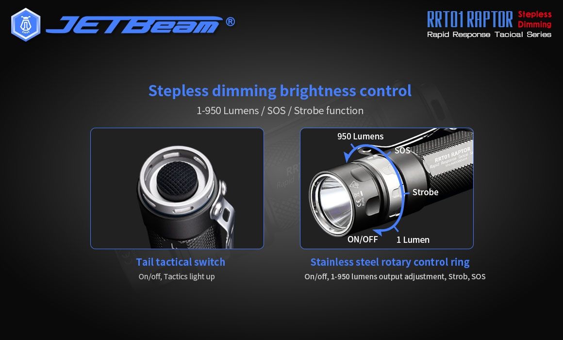 JETBeam JET-RRT01 XP-L 950 Lumen LED EDC Flashlight Durable Outdoor Lighting for Camping Hiking