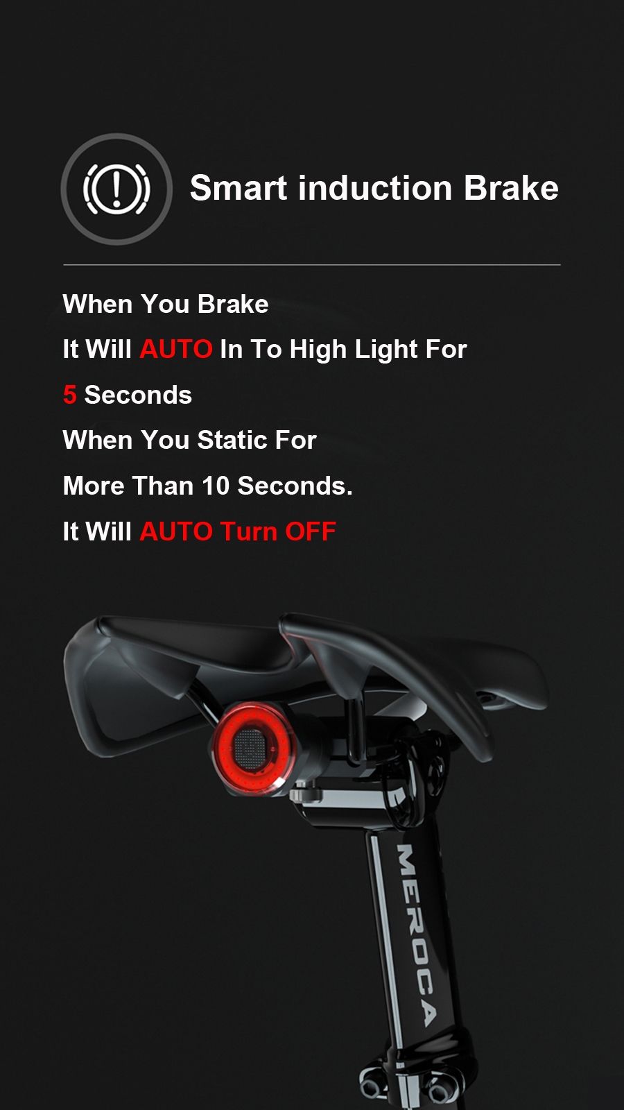 Smart Bicycle Tail Light with Auto Start Stop Brake Light USB Charge IPX6 Waterproof Cycling Safety Light