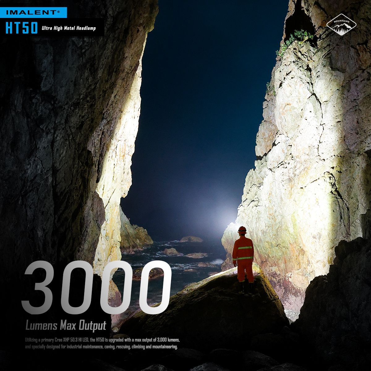 IMALENT HT50 LED Adventure Headlamp Dual Light Sources Rechargeable Lightweight Design High Lumen Output