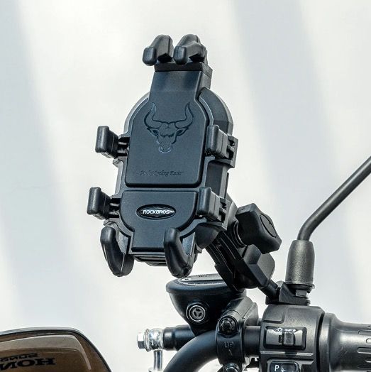 ROCKBROS Phone Holder Durable Aluminum Motorcycle and Cycling Mount with Silicone Shock Absorption Adjustable Stand