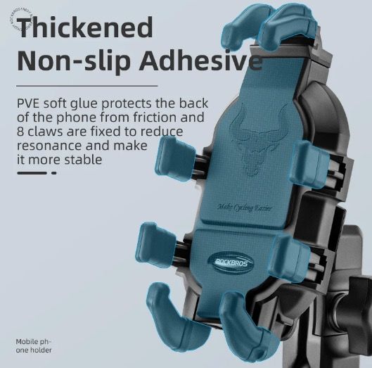 ROCKBROS Phone Holder Durable Aluminum Motorcycle and Cycling Mount with Silicone Shock Absorption Adjustable Stand