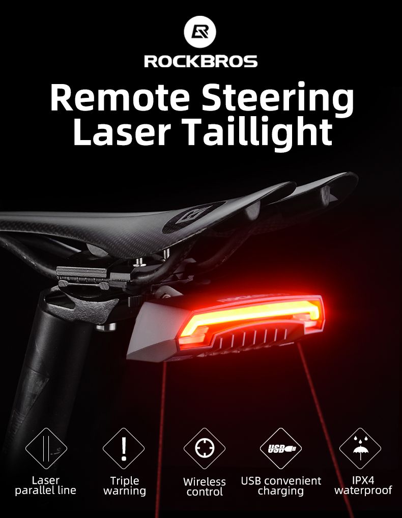 ROCKBROS LKWD-R1 Bike Light Smart USB LED with Wireless Remote Turn Signal Laser Projector for Cycling Safety