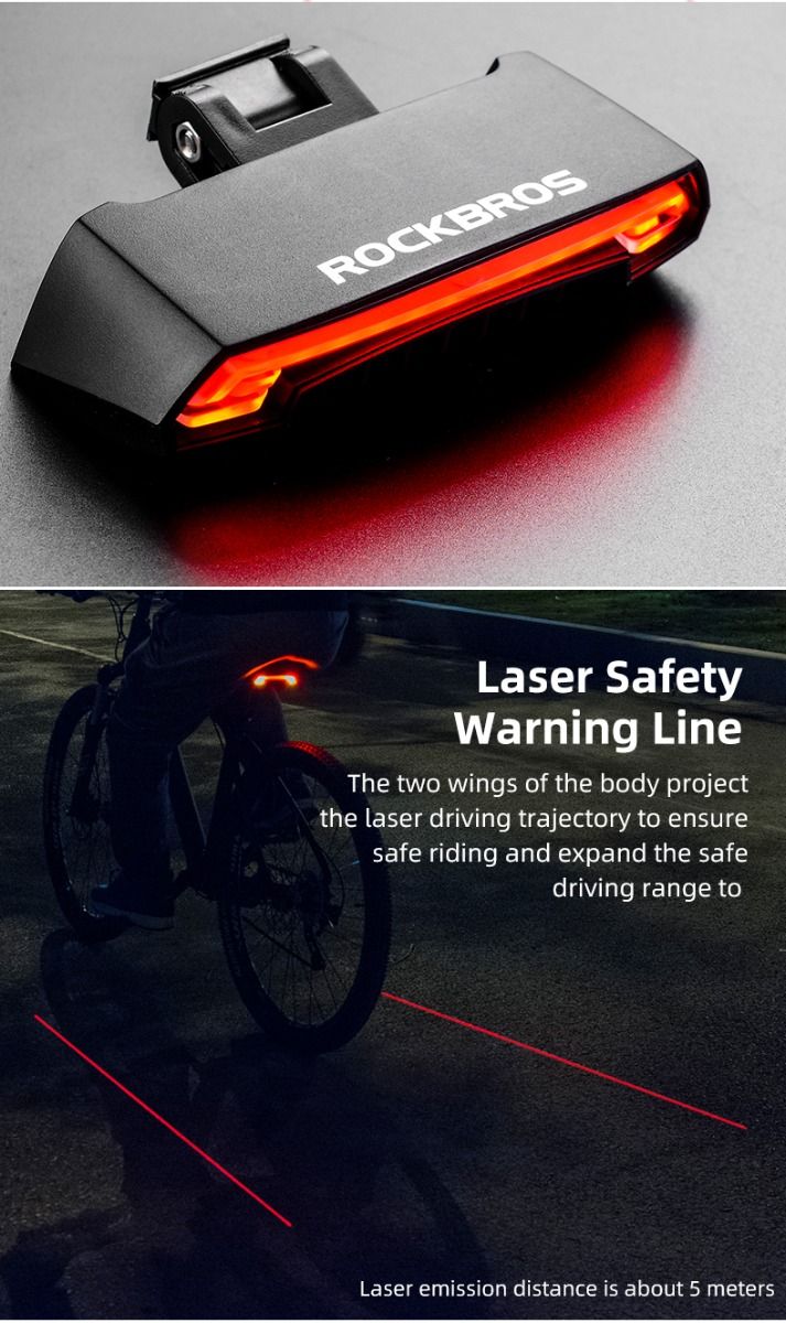 ROCKBROS LKWD-R1 Bike Light Smart USB LED with Wireless Remote Turn Signal Laser Projector for Cycling Safety