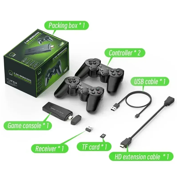 M8 Video Game Console with Dual 2.4G Wireless Controllers 10000 Retro Games Library PS1 Atari 64G Model