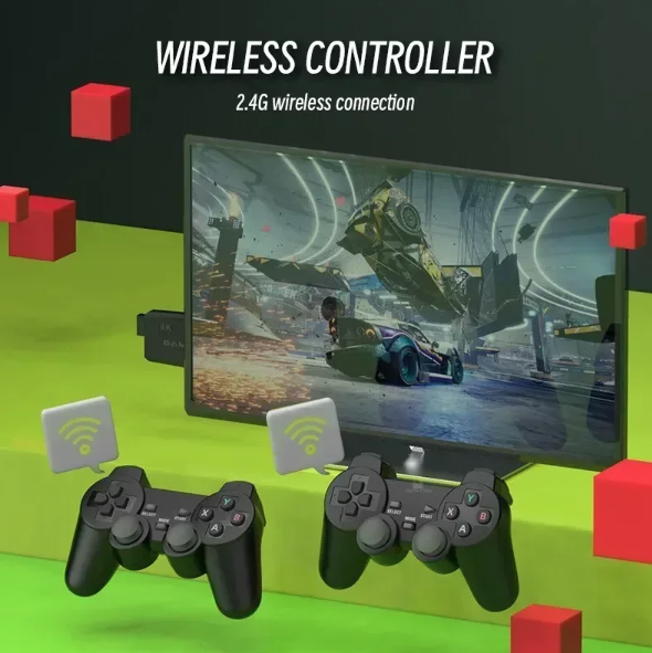 M8 Video Game Console with Dual 2.4G Wireless Controllers 10000 Retro Games Library PS1 Atari 64G Model