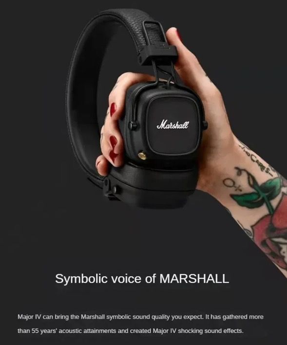 Marshall Major IV Bluetooth Headphones Classic Aesthetics Signature Sound Deep Bass Wireless Charging