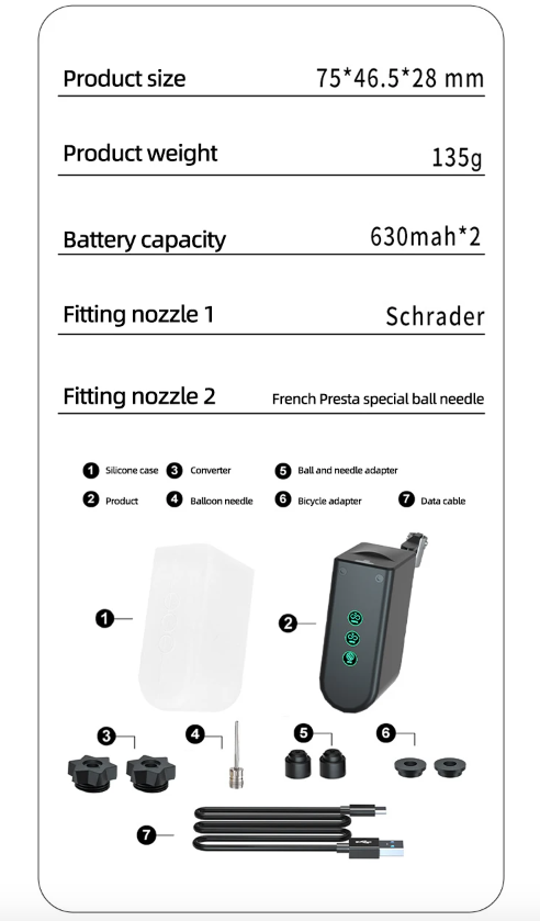 HT09 Mini Bike Pump Portable Electric Air Pump with High-Precision Pressure Sensor Lightweight Design