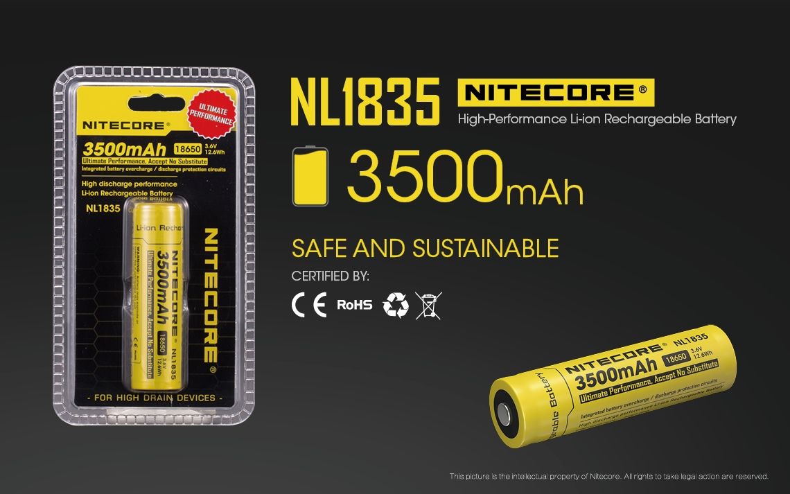 Nitecore 18650 NL1835 3500mAh Li-ion Rechargeable Battery for Long-lasting Power and Reliable Performance