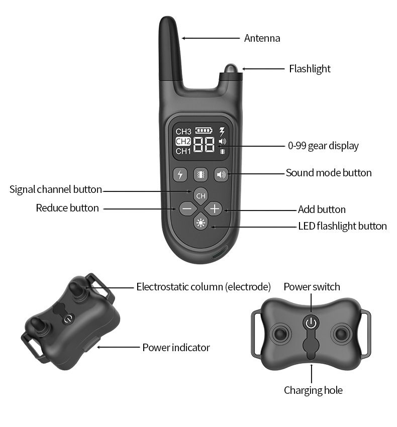 800m Electric Dog Training Collar Waterproof LCD Display Humane Adjustable Levels Rechargeable Collar