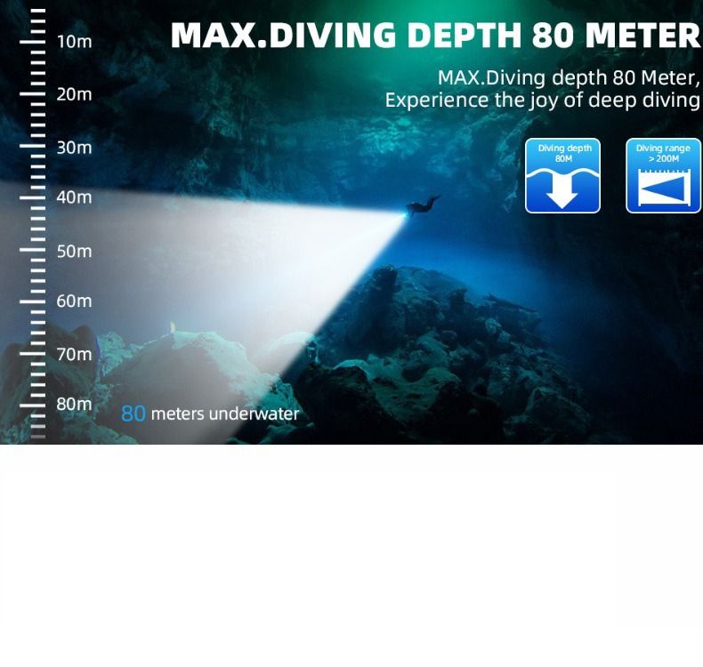 P70 Diving Flashlight, Dive Torch 5000 Lumen Super Bright Flash Lights, IPX8 Underwater Waterproof Night Dive Torch 200 Meters Submersible Light