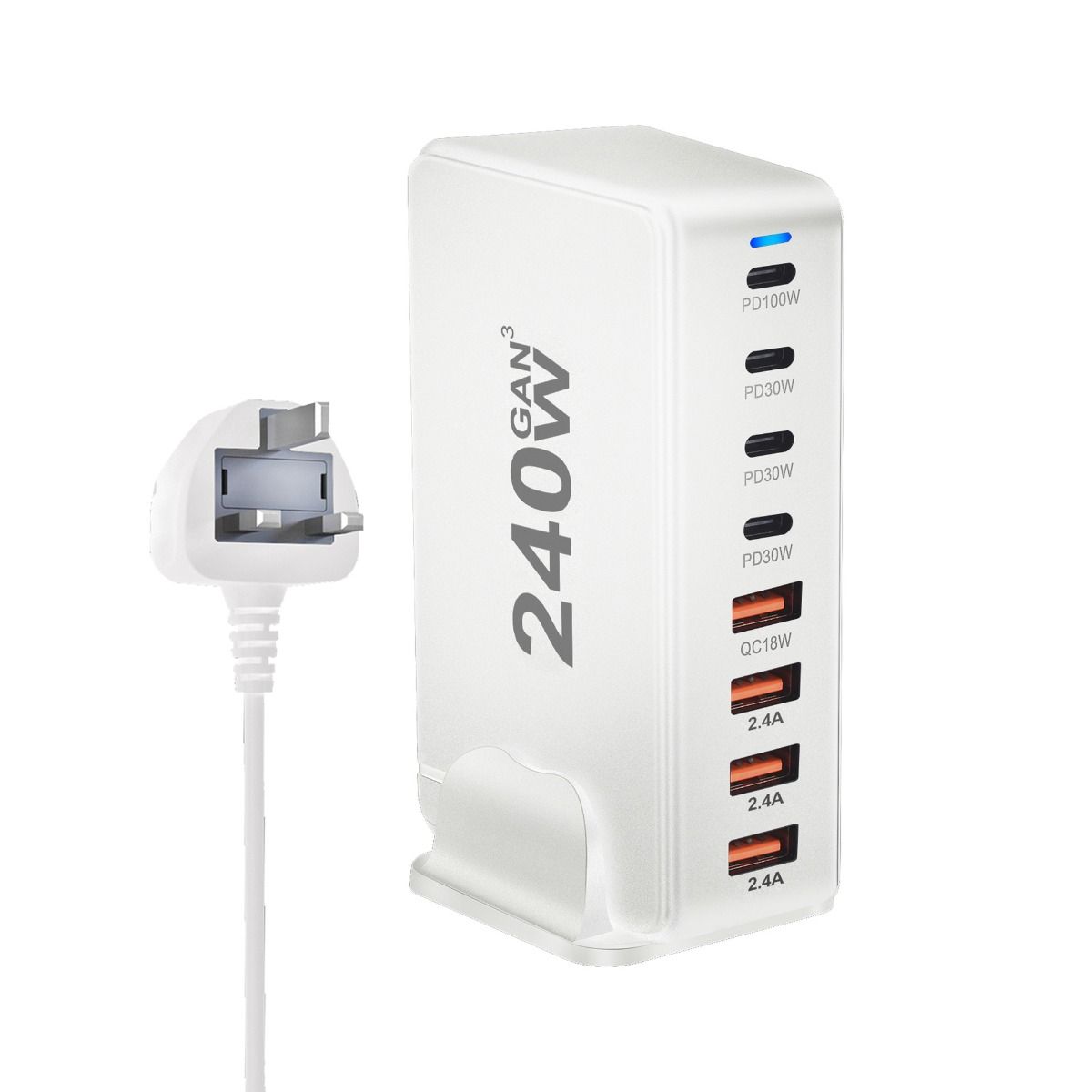 240W Desktop GaN Charger 8-port USB Type C PD Fast Charge Mobile Charger Smart Technology Multi-Device Hub