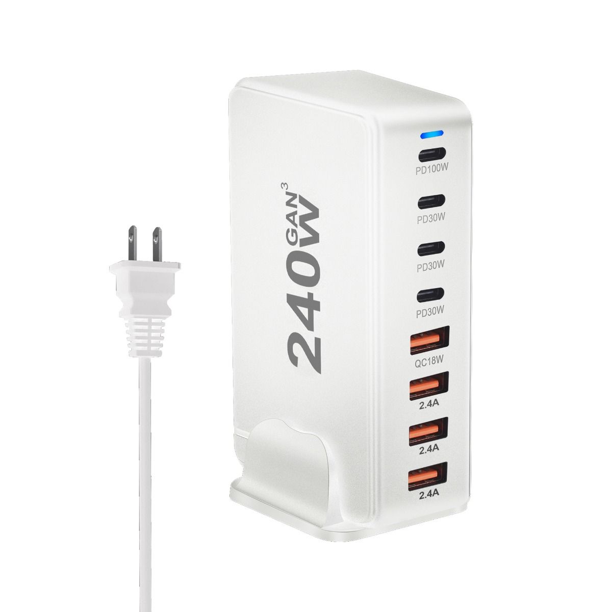 240W Desktop GaN Charger 8-port USB Type C PD Fast Charge Mobile Charger Smart Technology Multi-Device Hub