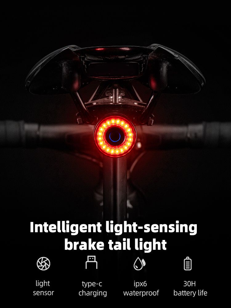 ROCKBROS Q3 Bike Tail Light with Smart Brake Sensor IPX6 Waterproof for MTB and Road Cycling Safety