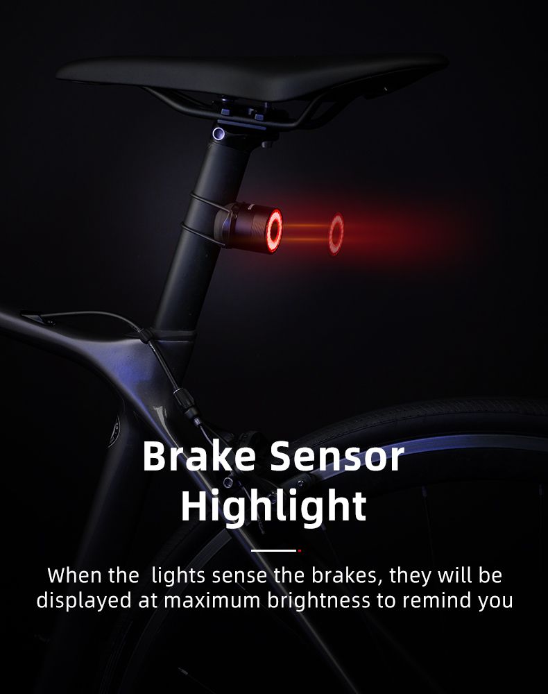 ROCKBROS Q3 Bike Tail Light with Smart Brake Sensor IPX6 Waterproof for MTB and Road Cycling Safety