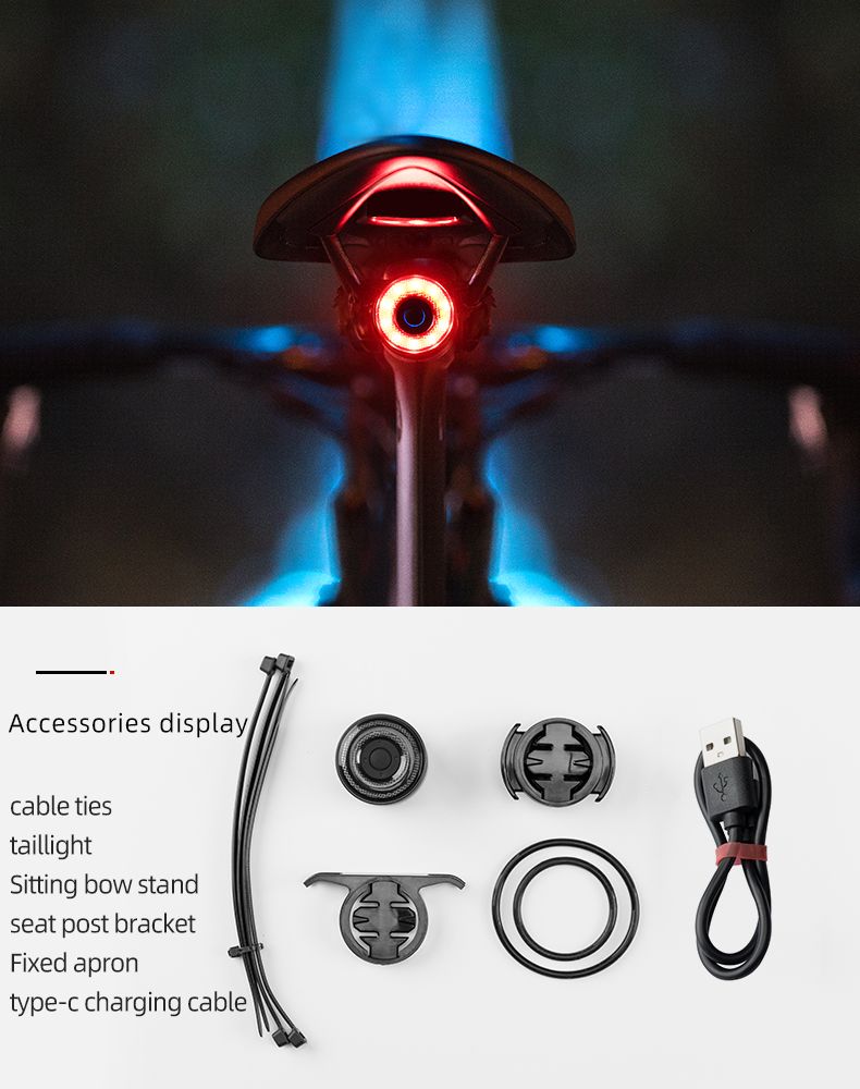 ROCKBROS Q3 Bike Tail Light with Smart Brake Sensor IPX6 Waterproof for MTB and Road Cycling Safety