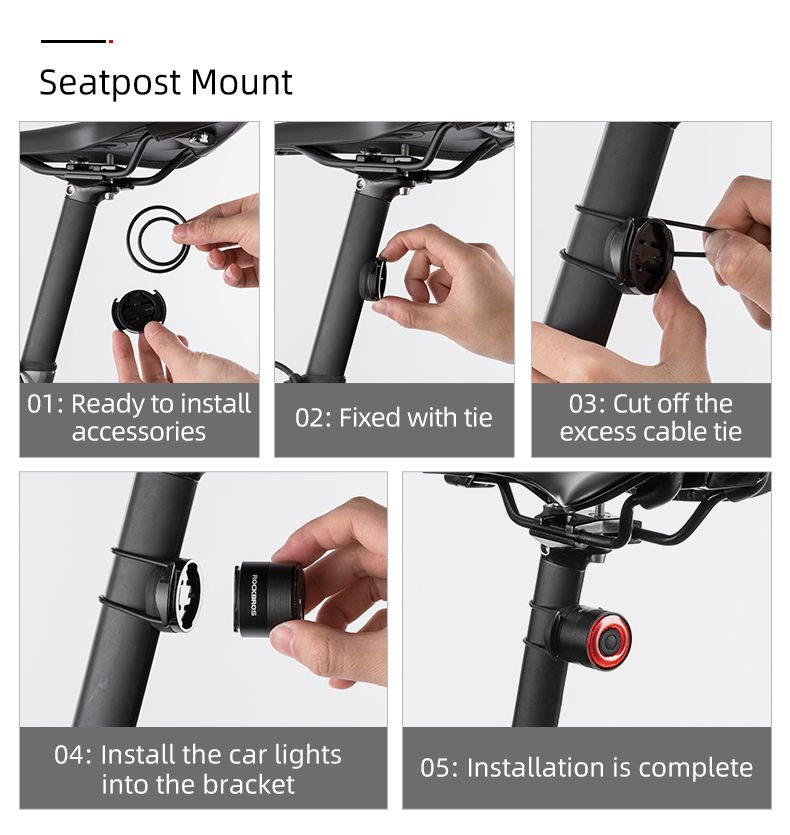 ROCKBROS Q3 Bike Tail Light with Smart Brake Sensor IPX6 Waterproof for MTB and Road Cycling Safety