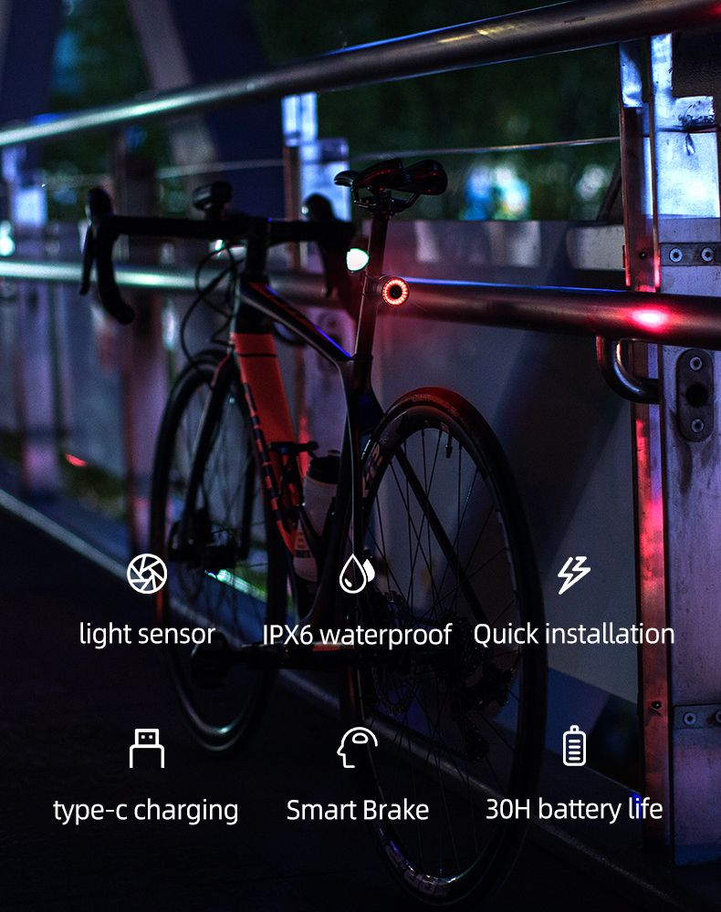 ROCKBROS Q3 Bike Tail Light with Smart Brake Sensor IPX6 Waterproof for MTB and Road Cycling Safety