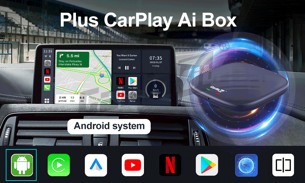 CarlinKit CarPlay Ai Box QCM6125 Android 13 Seamless Multitasking with Factory-Installed CarPlay Streaming