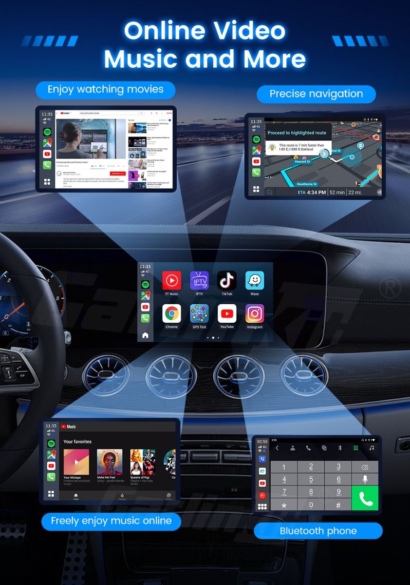 CarlinKit CarPlay Ai Box QCM6125 Android 13 Seamless Multitasking with Factory-Installed CarPlay Streaming