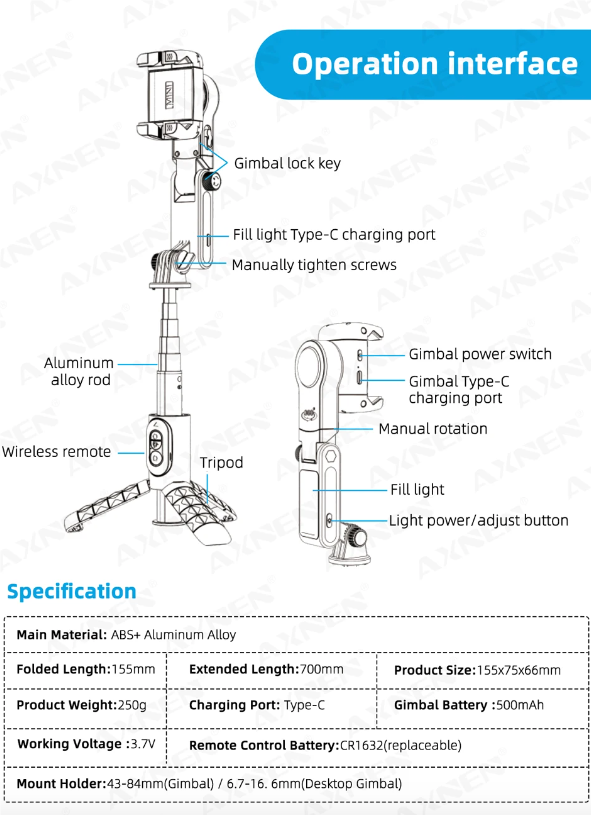 Q18 Selfie Stick with 360 Rotation and Smart Tracking Gimbal Stabilizer for Stable Mobile Photography