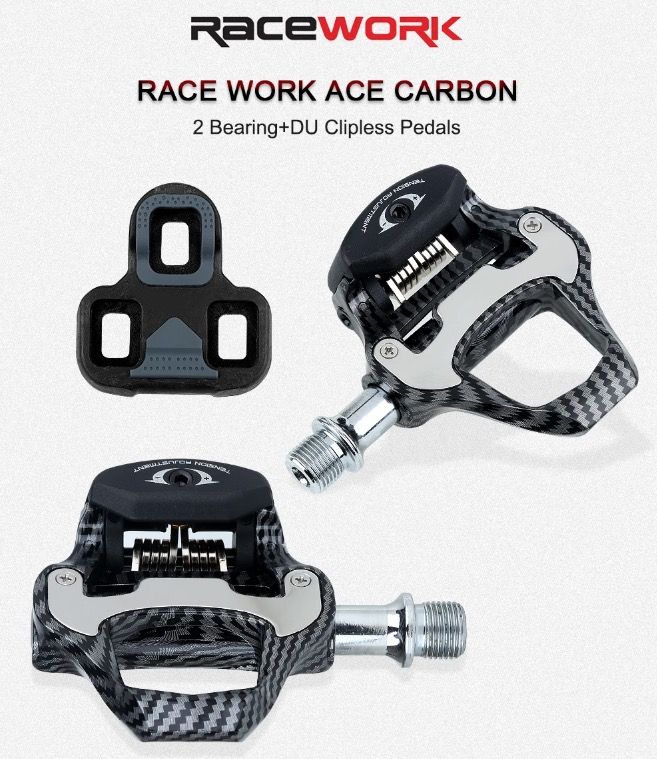 RACEWORK Road Bike Pedal Ultra Light Carbon Fiber Self-Locking SPD Keo Compatible Ideal for Cycling Enthusiasts