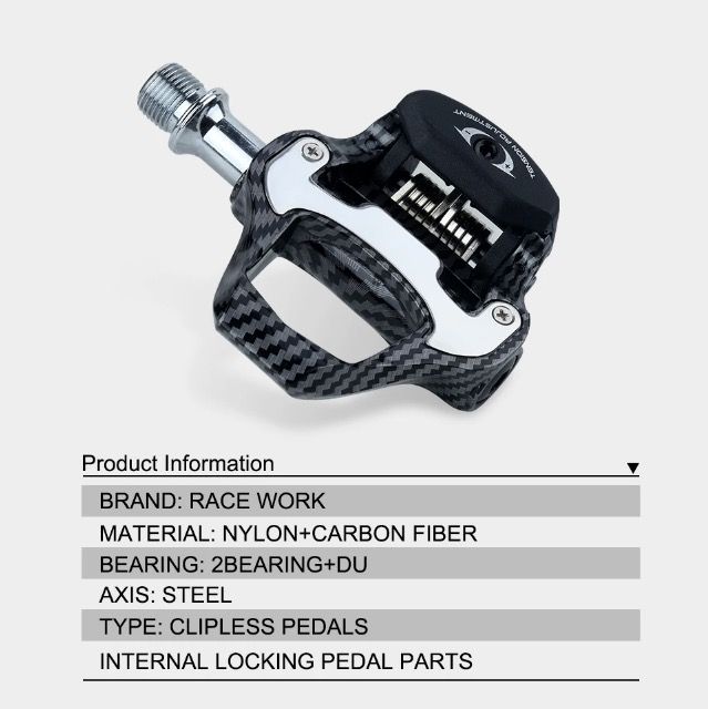RACEWORK Road Bike Pedal Ultra Light Carbon Fiber Self-Locking SPD Keo Compatible Ideal for Cycling Enthusiasts