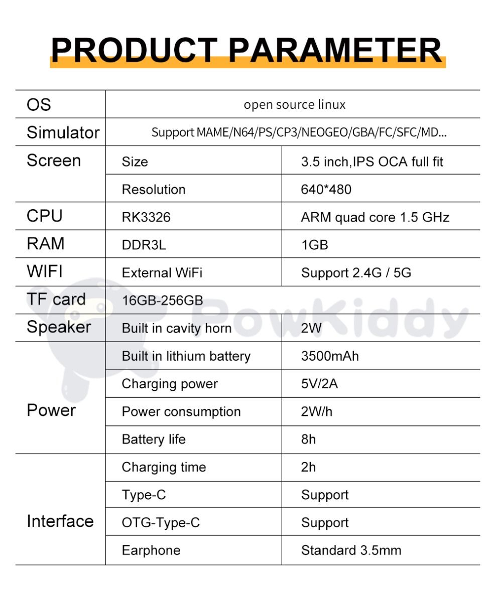 POWKIDDY RGB20S Handheld Console 3.5 Inch HD Display Retro Gaming Device for Kids Retro Enthusiasts Gifts