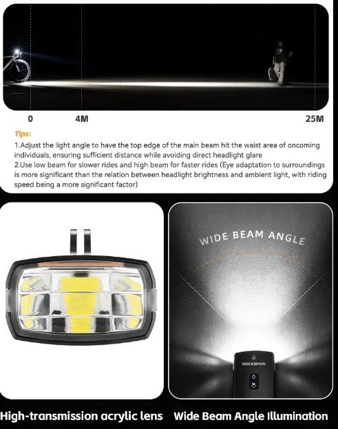ROCKBROS RHL3000 Bike Light 3000 Lumens LED Headlight 10000mAH Battery Waterproof MTB Road Cycling Durable