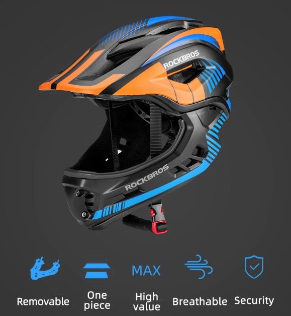 ROCKBROS Children Cycling Helmet Detachable Full Face Riding Youth Protective Gear Adventure Sports