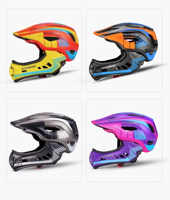ROCKBROS Children Cycling Helmet Detachable Full Face Riding Youth Protective Gear Adventure Sports