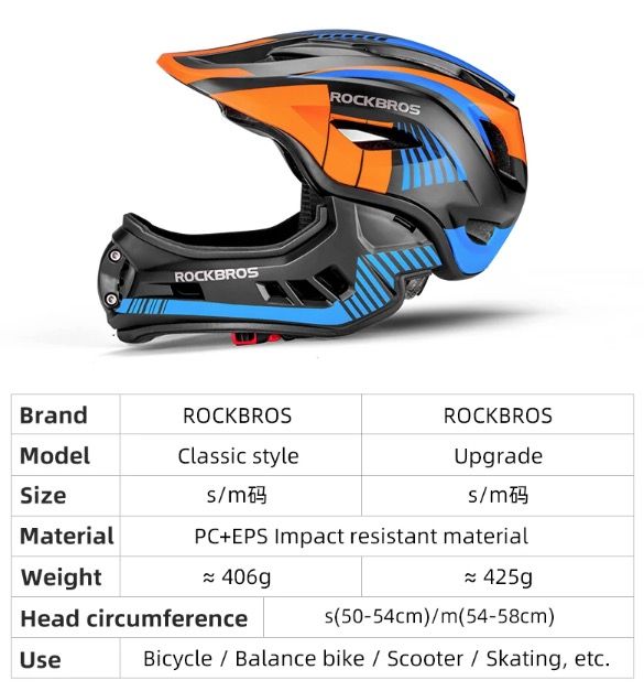 ROCKBROS Children Cycling Helmet Detachable Full Face Riding Youth Protective Gear Adventure Sports