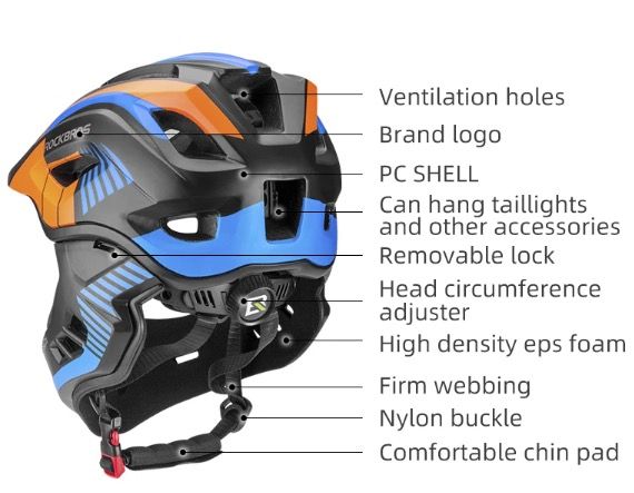 ROCKBROS Children Cycling Helmet Detachable Full Face Riding Youth Protective Gear Adventure Sports