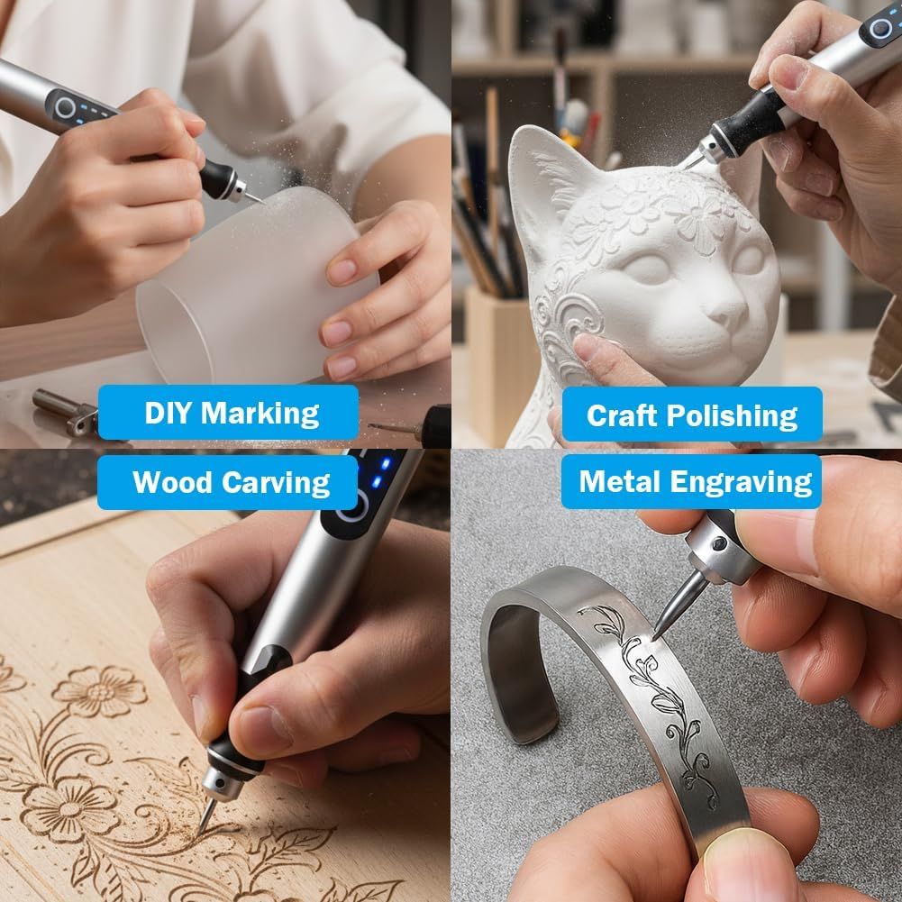USB Rechargable Engraving Machines Pen with 35bits,Mini Electric Engraver Etching Machines Cordless Rotary Tools Engraved Jewelry Stone Metal Plastic Wood Resin Model