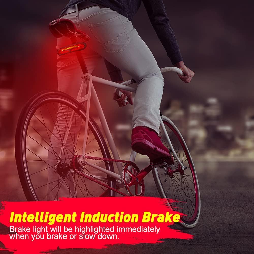 Smart Bike Tail Light with Turn Signals, Rechargeable Bicycle Horn Bike Alarm with Remote, Auto-Sensing Bike Turn Signals Light Alarm
