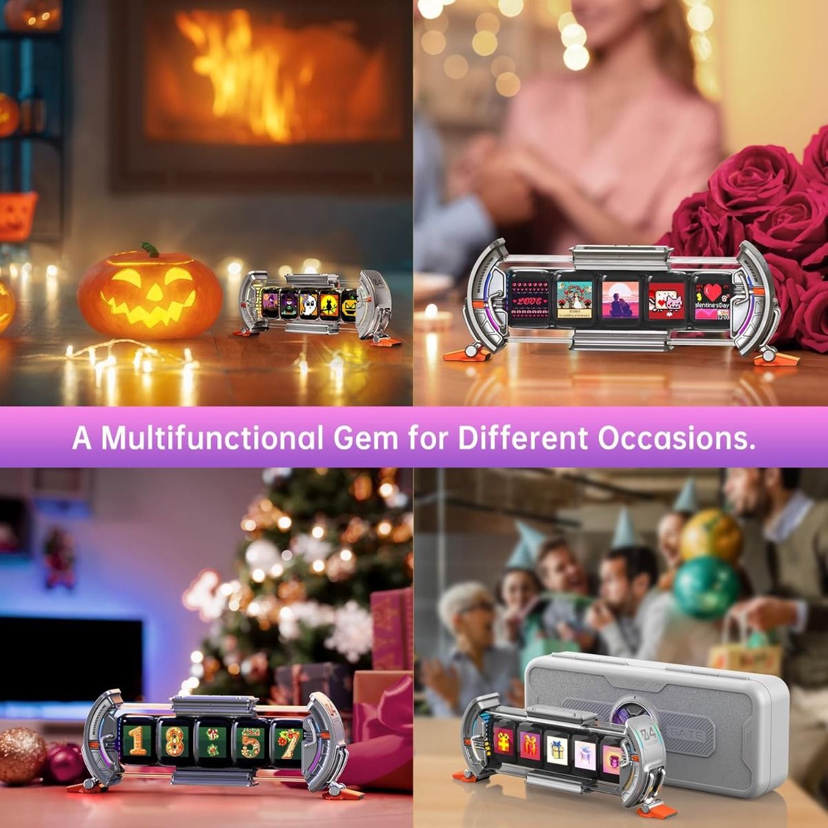 Divoom Times Gate - Cyberpunk Gaming Setup Digital Alarm Clock, Smart APP, WiFi Connect, RGB LED Display, Personalized Financial & Bitcoin Dashboard, Pixel Art for Gaming Room & Office Decor