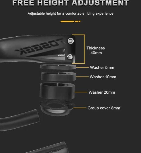 TOSEEK TR5500 Road Bike Handlebar Lightweight Full Carbon Fiber Stem Aerodynamic Design Matte Black Finish