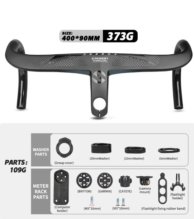 TOSEEK TR5500 Road Bike Handlebar Lightweight Full Carbon Fiber Stem Aerodynamic Design Matte Black Finish