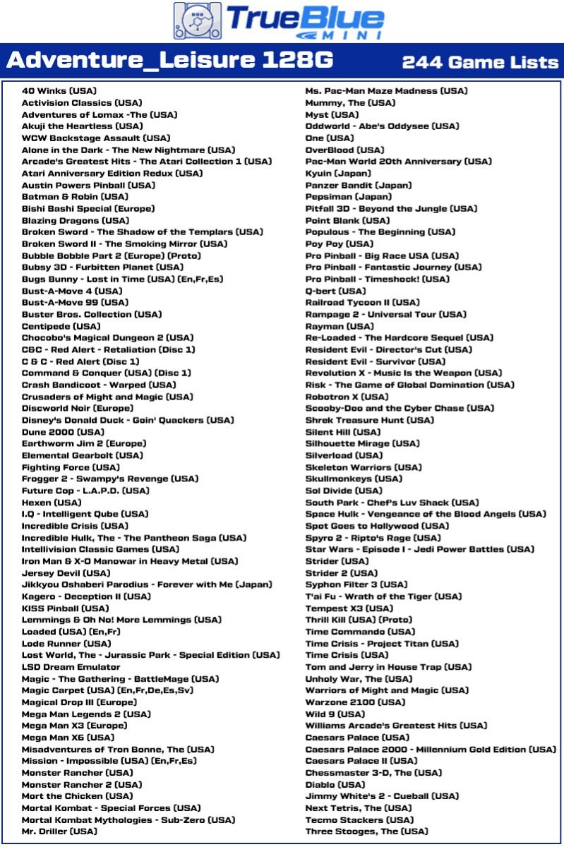 True Blue Mini Crackhead Pack 32G or 64G USB for PS ONE MINI Plug and Play Classic Gaming Nostalgia