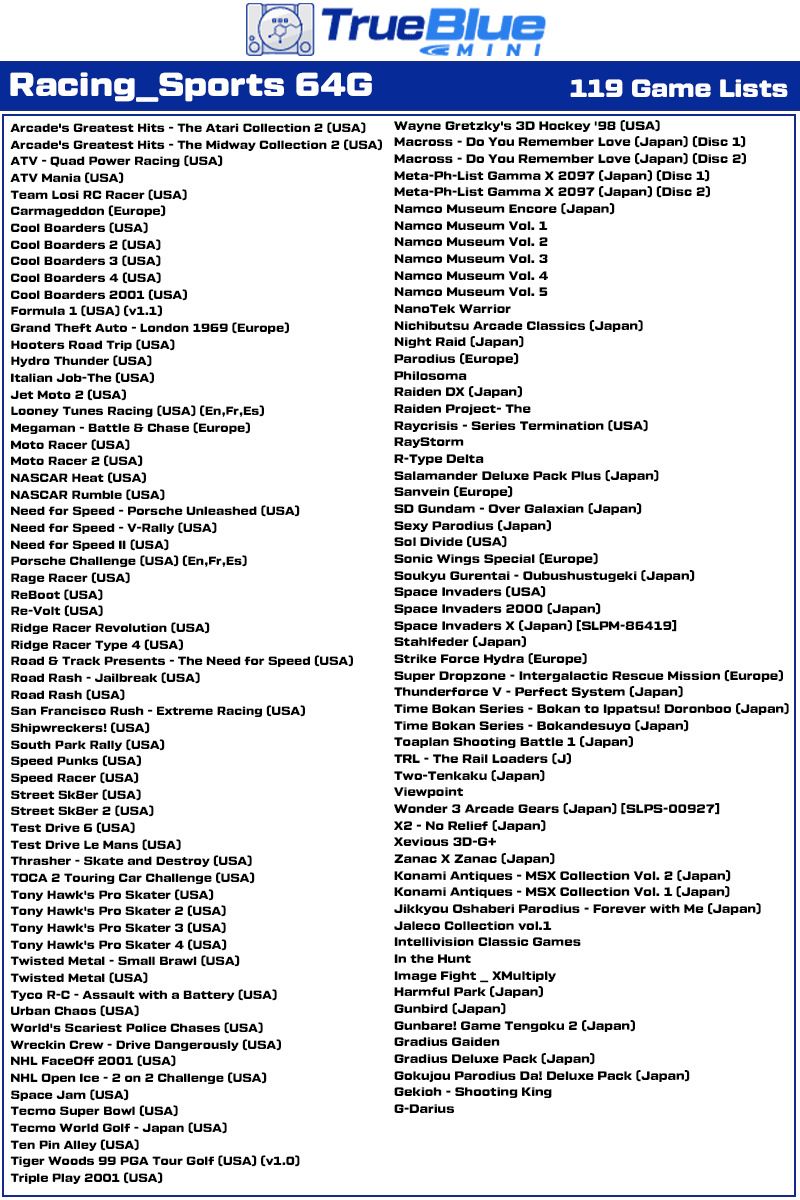 True Blue Mini Crackhead Pack 32G or 64G USB for PS ONE MINI Plug and Play Classic Gaming Nostalgia