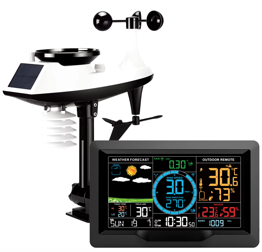Weather Station 7.5 inch Color Display Solar Wireless Outdoor Sensor Real-time Temperature Humidity Updates