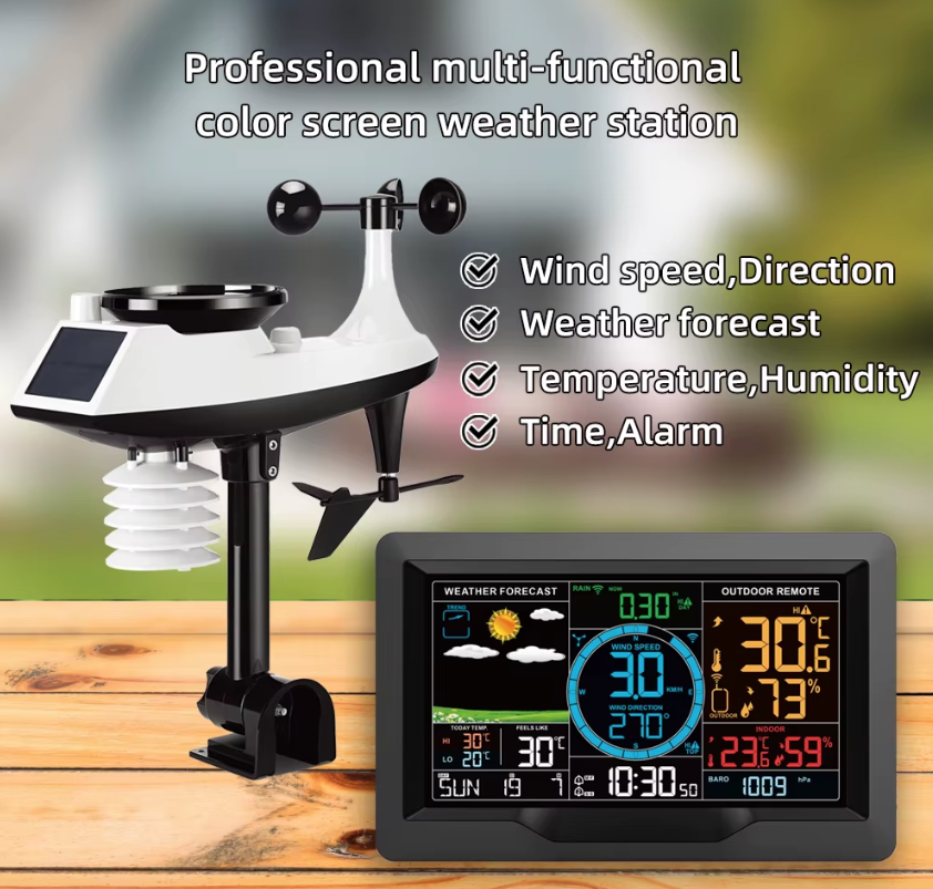 Weather Station 7.5 inch Color Display Solar Wireless Outdoor Sensor Real-time Temperature Humidity Updates