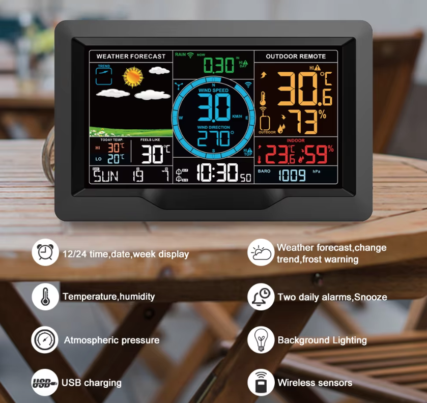 Weather Station 7.5 inch Color Display Solar Wireless Outdoor Sensor Real-time Temperature Humidity Updates