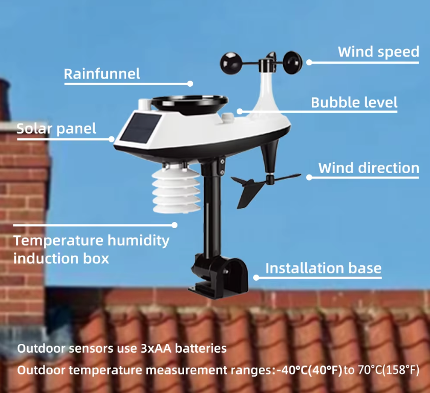 Weather Station 7.5 inch Color Display Solar Wireless Outdoor Sensor Real-time Temperature Humidity Updates
