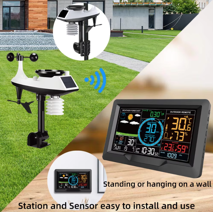 Weather Station 7.5 inch Color Display Solar Wireless Outdoor Sensor Real-time Temperature Humidity Updates