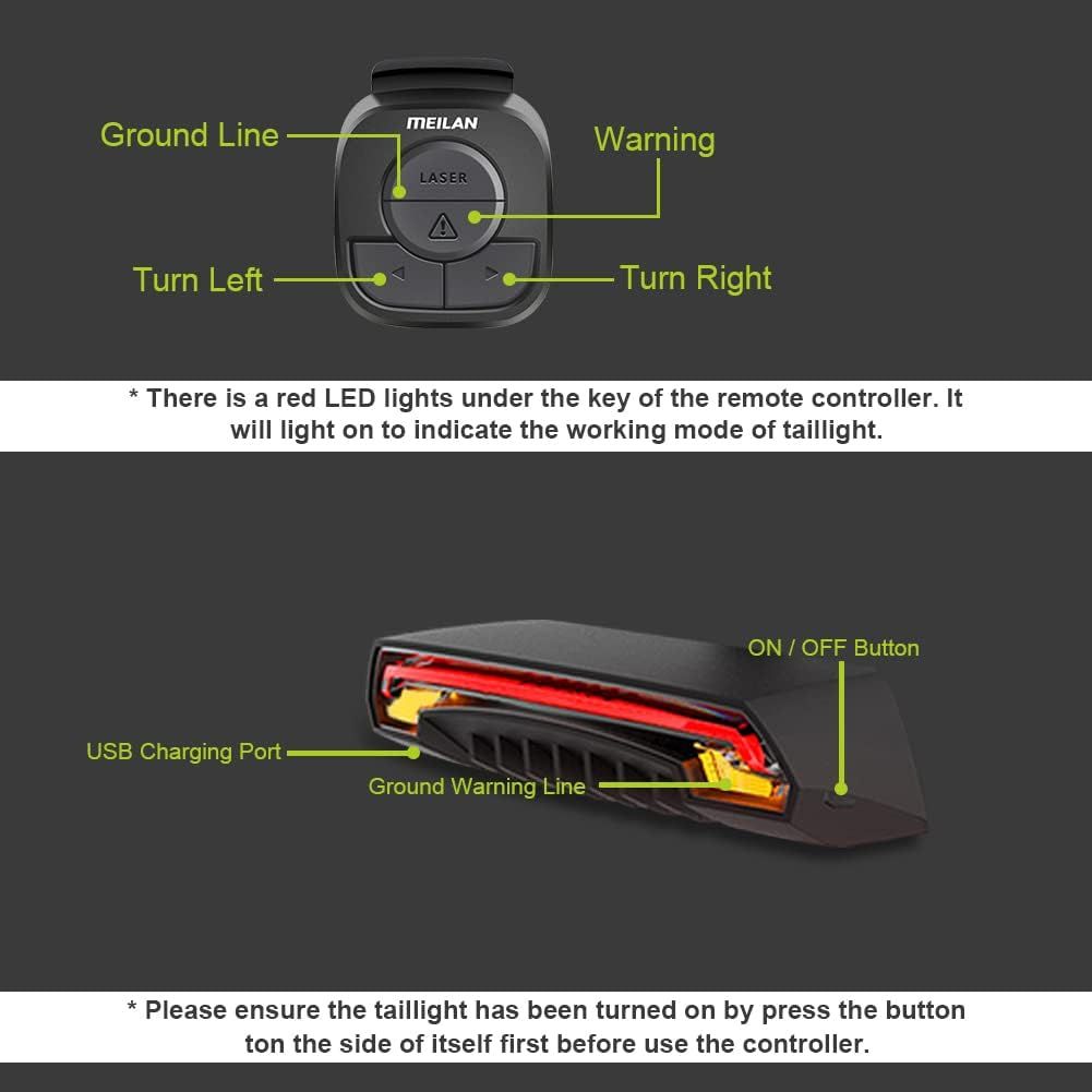 Meilan X5 Smart Bike Tail Light with Turn Signals and Automatic Brake Light Wireless Remote Control Bike Rear Light Back USB Rechargeable Safety Warning Cycling Light
