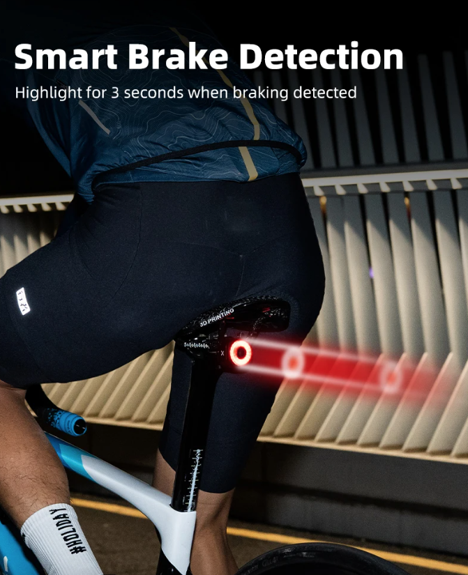 XOSS XR Pro Smart Rear Light Bicycle Safety with Automatic Brake Detection USB Charging Waterproof Design