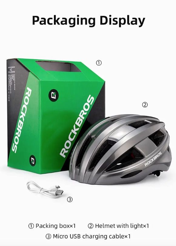 ROCKBROS Bicycle Helmet LED Rear Light Ultralight Design Rechargeable Cycling Safety Gear for Road MTB