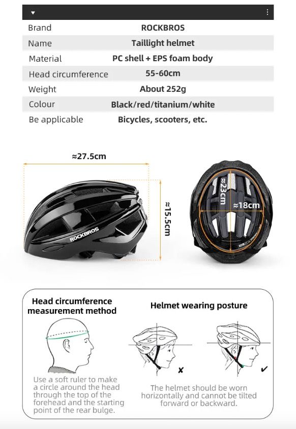 ROCKBROS Bicycle Helmet LED Rear Light Ultralight Design Rechargeable Cycling Safety Gear for Road MTB